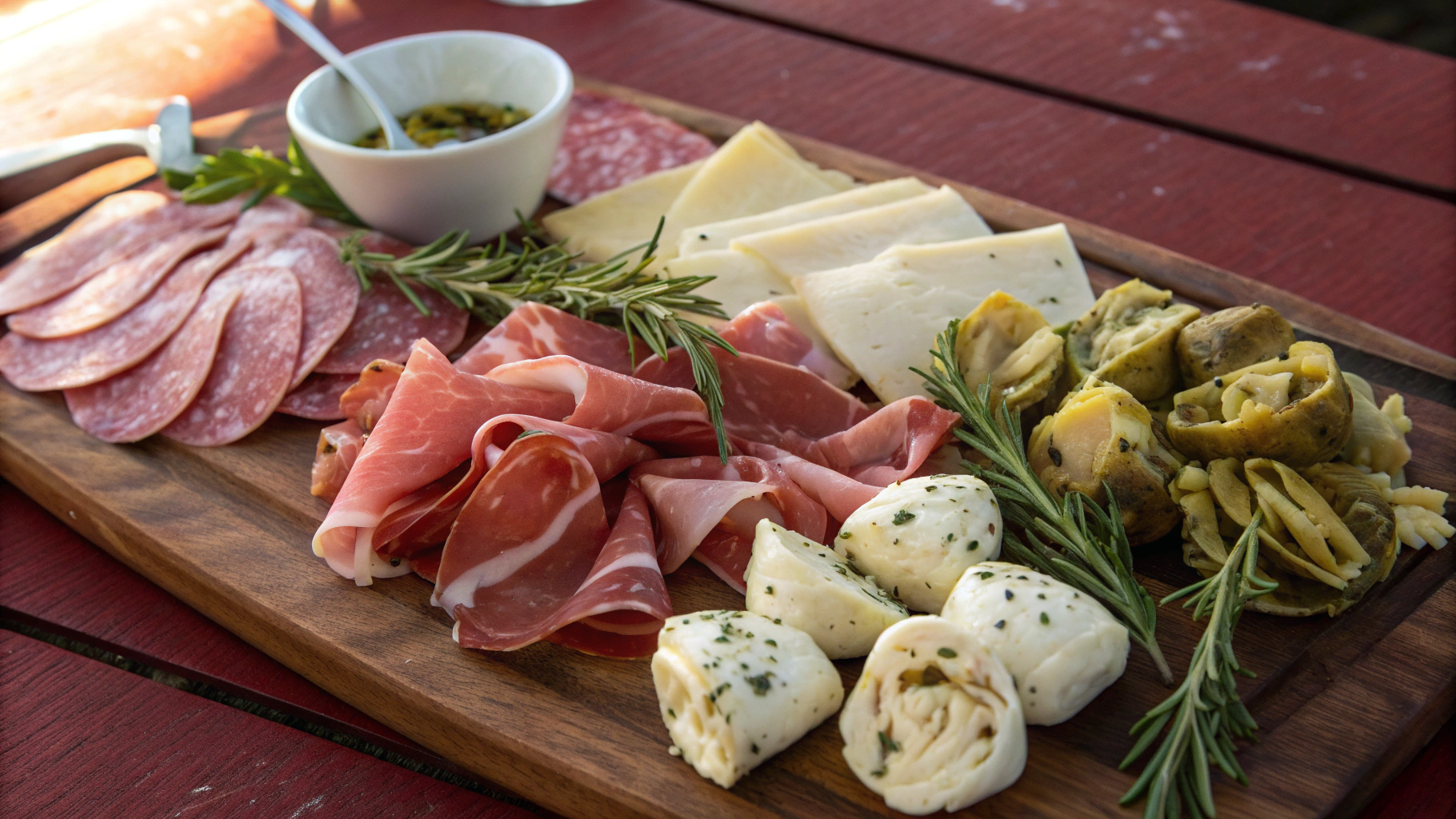 Platter of cured meats, cheeses, and olives