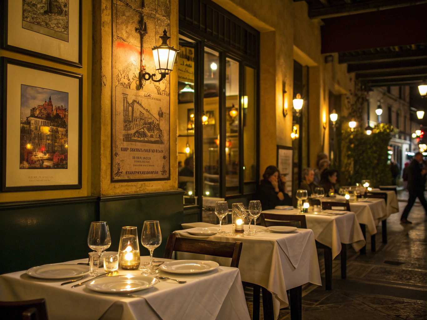 Cozy Italian dining room with warm candlelit tables and rustic decor
