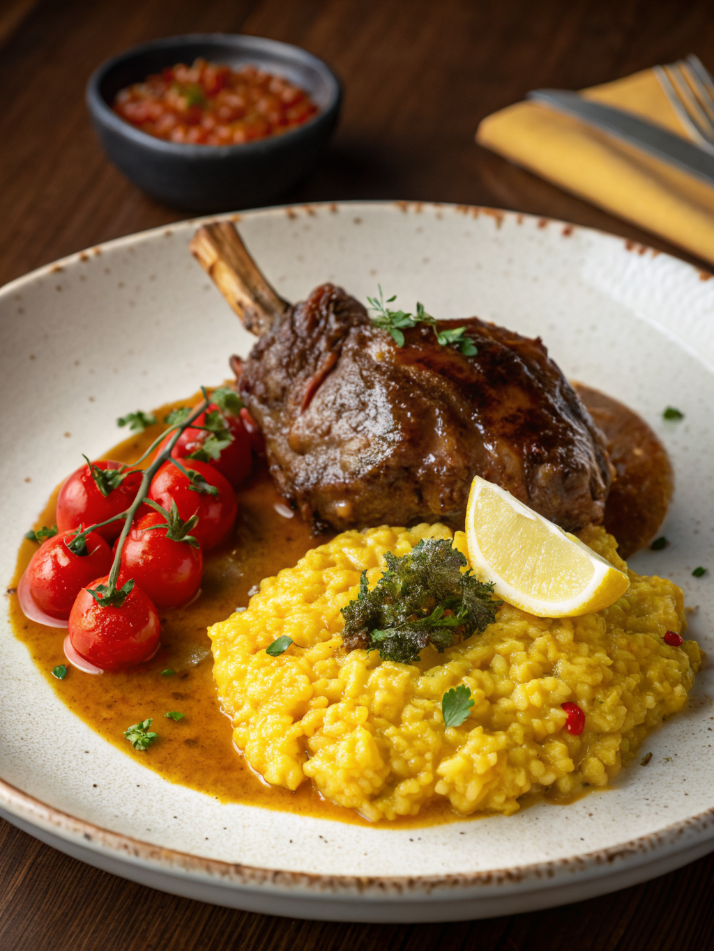 Slow-braised veal shank with saffron risotto