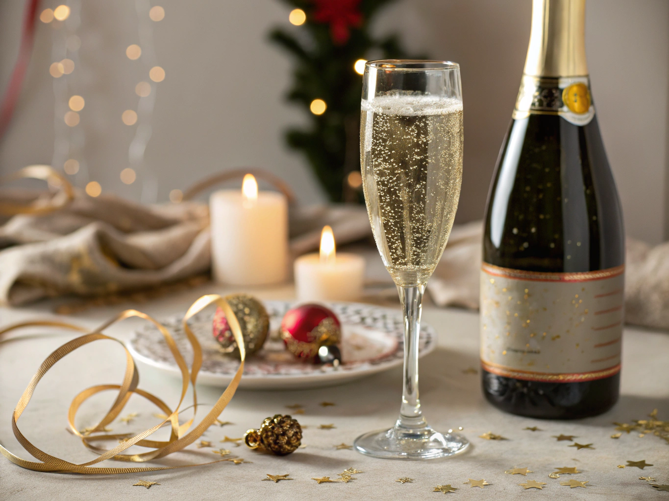 Chilled bottle of Prosecco with bubbles in glass