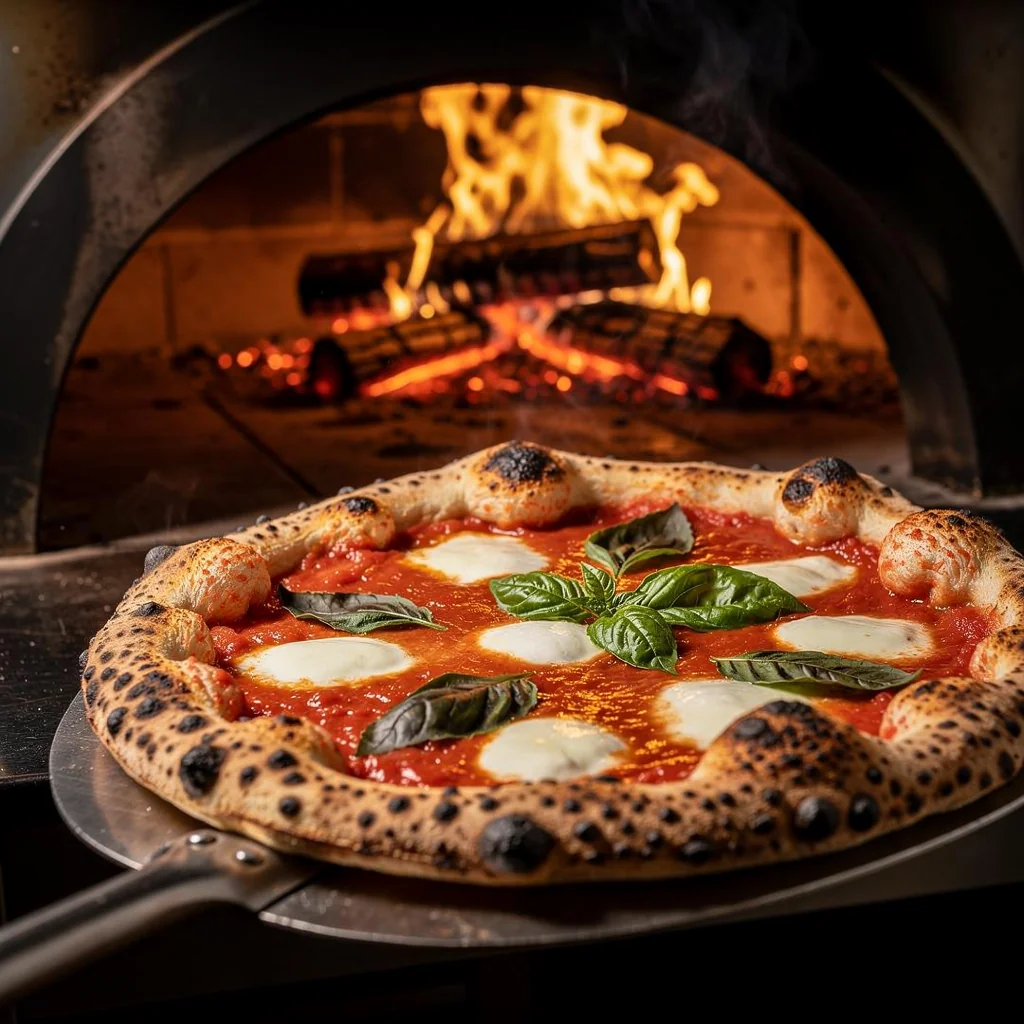 Wood-fired pizza with fresh ingredients